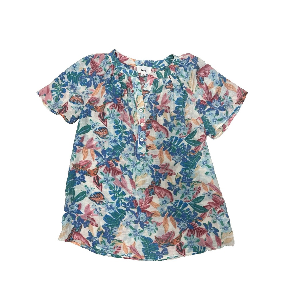 Women Fyve Short Sleeve Shirt Size Small Tropica Floral‎ Pattern